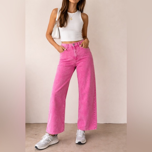 GAP Denim - GAP High Rise Wide Leg Jeans Pink Acid Wash Stride Ankle Size 29